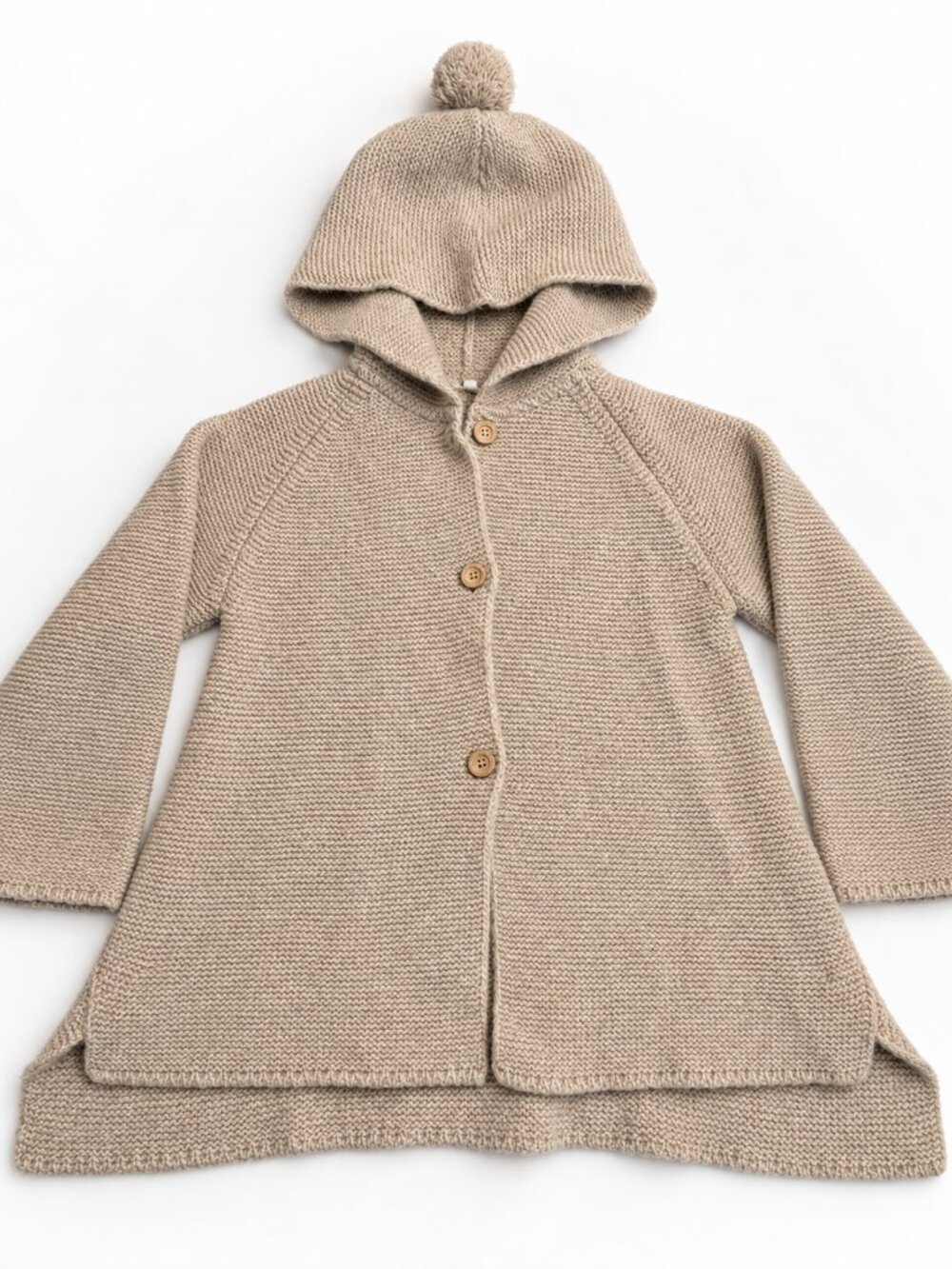Zippy Girls Beige Hooded Knit Cardigan Pom Pom Size 6–7 Years